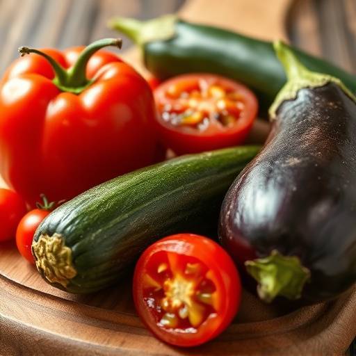 Un plato de pisto manchego, con tomate, pimiento, calabac&iacute;n y berenjena.